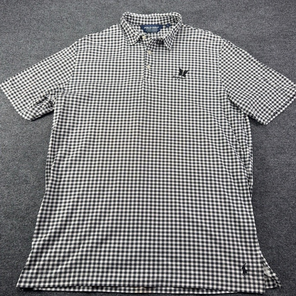 Polo Golf Ralph Lauren Shirt Mens Large Black White Gingham Pima Cotton Kapalua